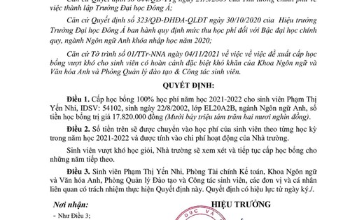 Học bổng 100% năm học dành cho con gái người liều mình cứu người ở biển Quảng Ngãi