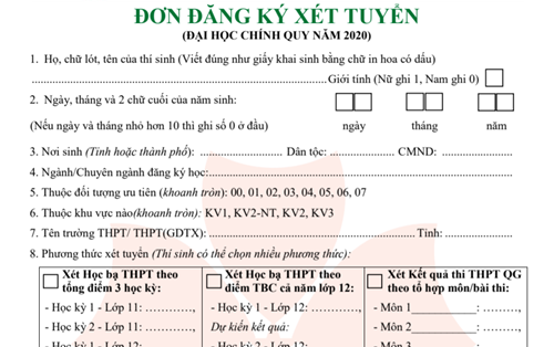 Mẫu phiếu đăng ký xét tuyển vào trường Đại học Đông Á năm 2020